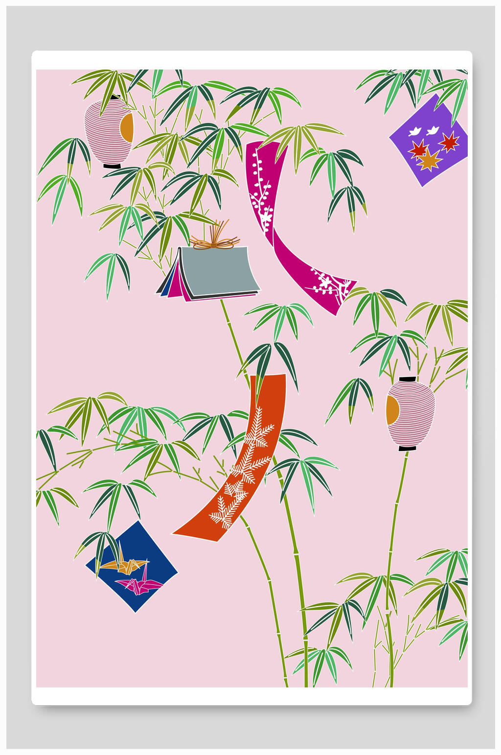 竹子新中式花朵插画素材