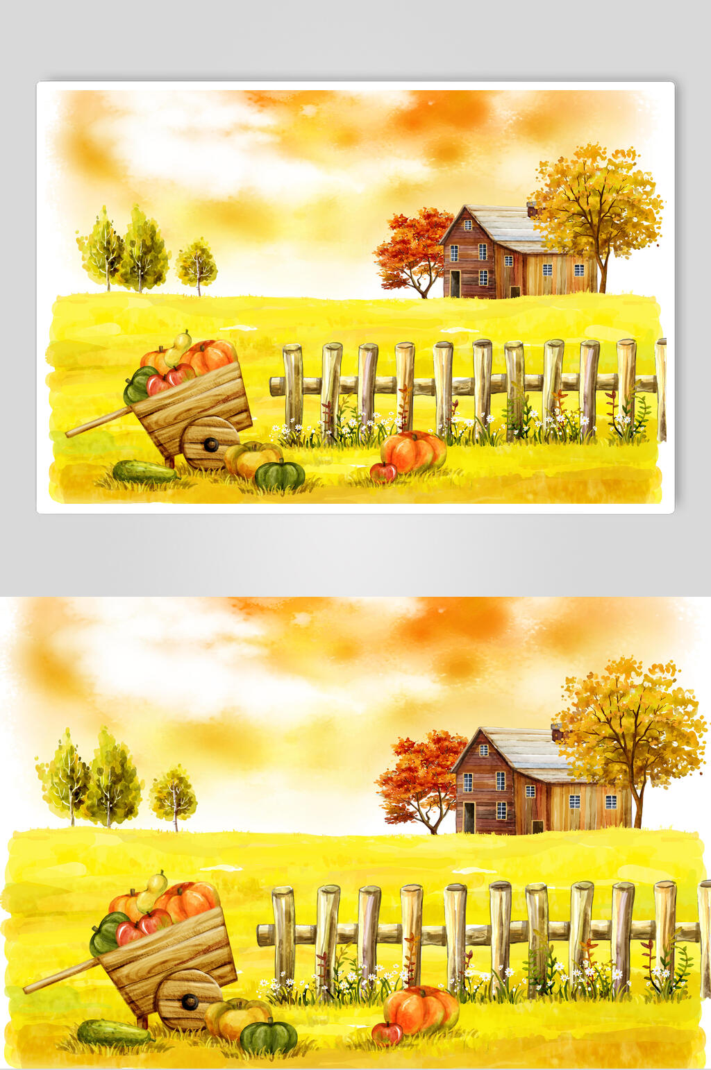 秋季南瓜木车卡通插画素材