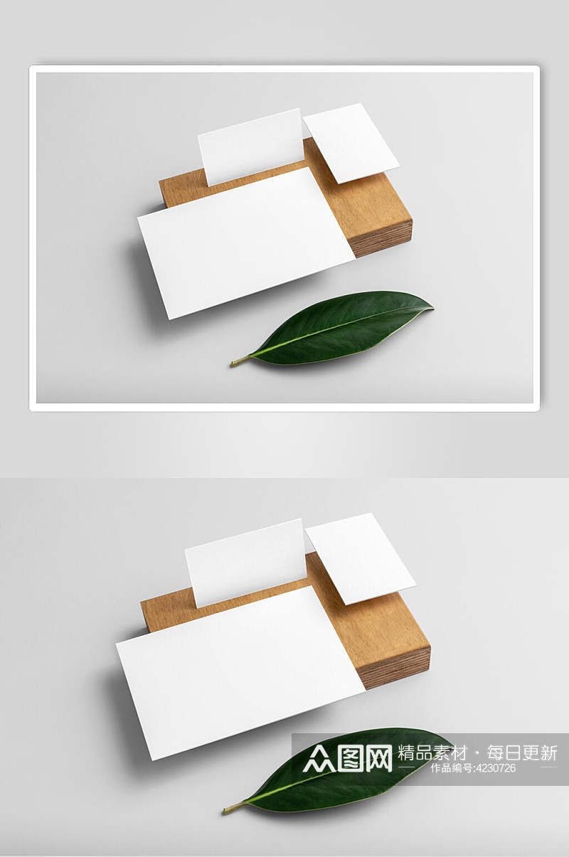 叶子卡纸长方形棕名片信封样机素材