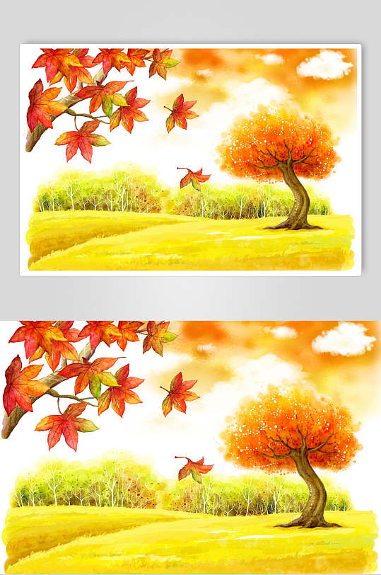 秋季枫叶卡通插画-众图网