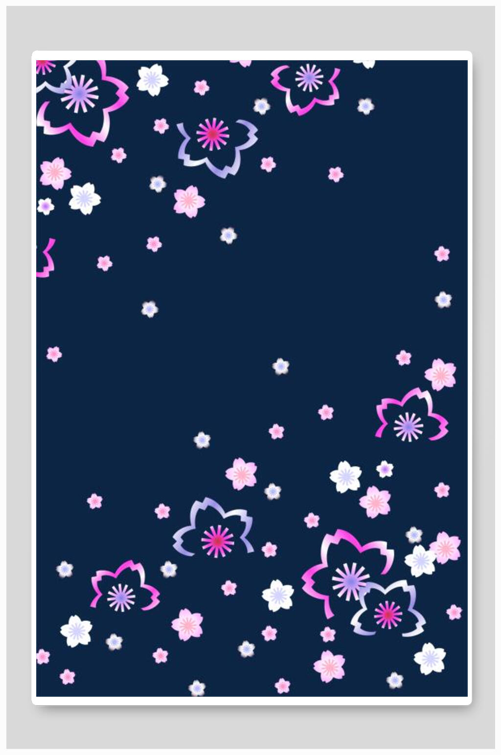 黑色底彩色小花新中式花朵插画素材