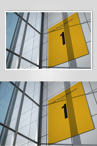 数字框架玻璃窗户黄色海报样机