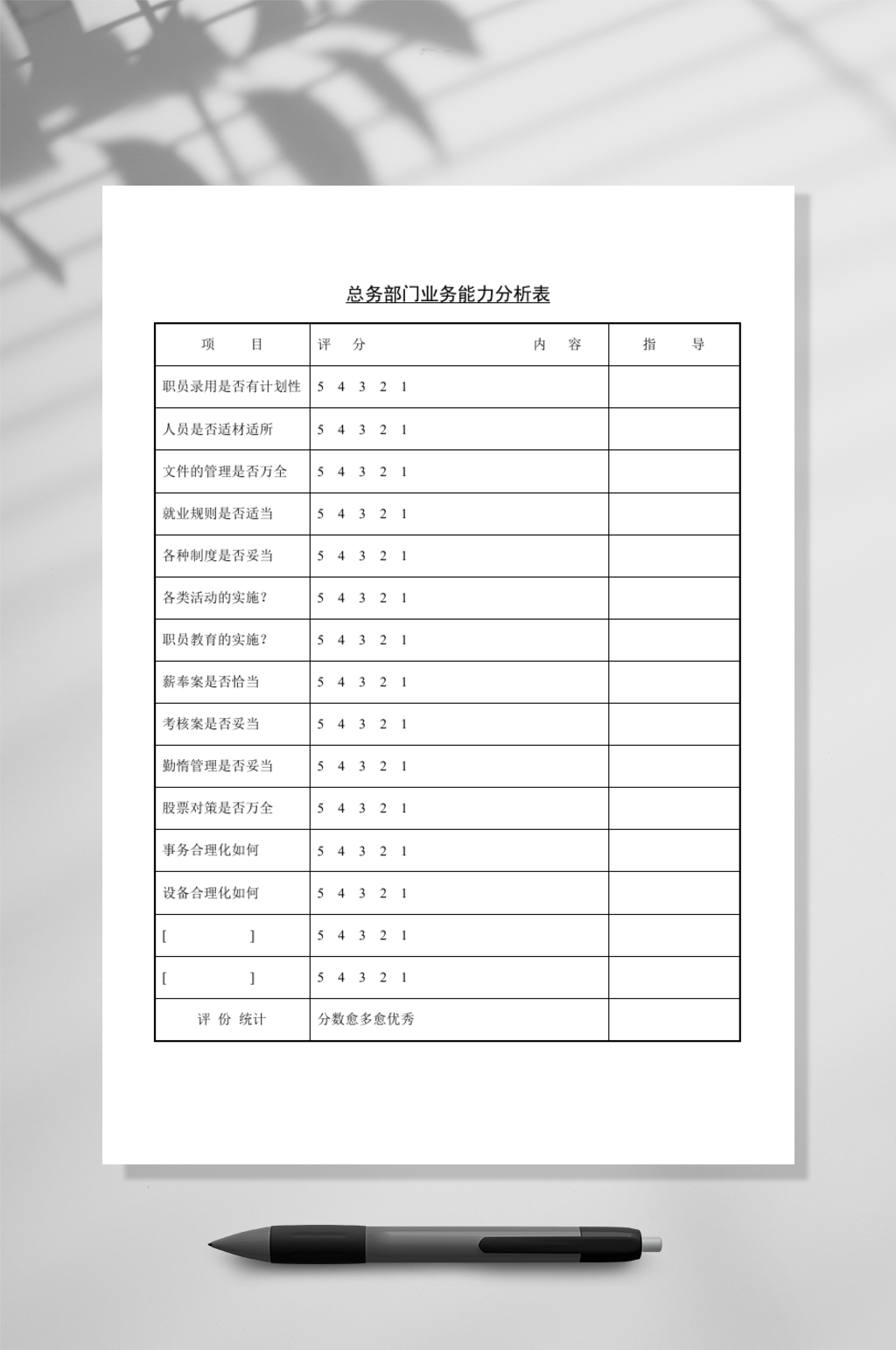 总务部门业务能力分析WORD素材