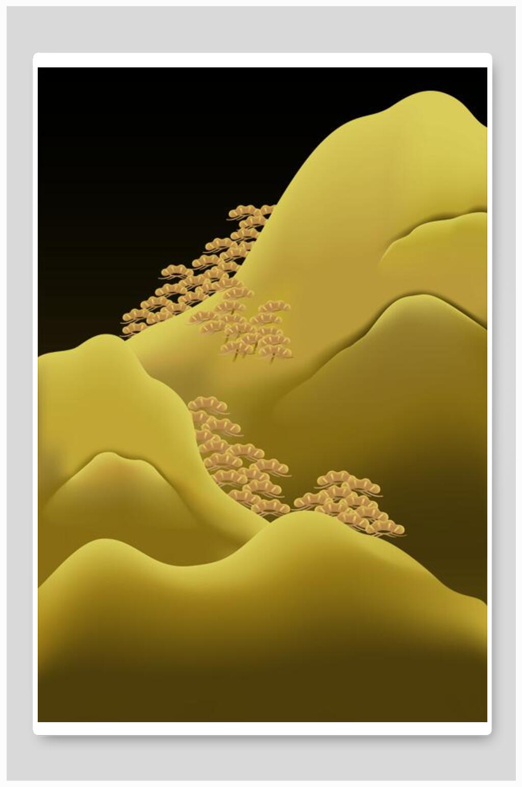 金色黑底新中式花朵插畫素材