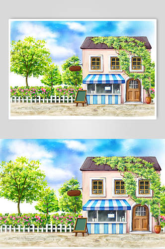 房子小树房子卡通插画