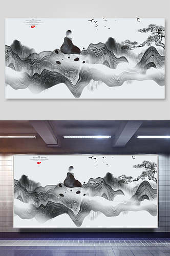 中国风古风禅意水墨画背景