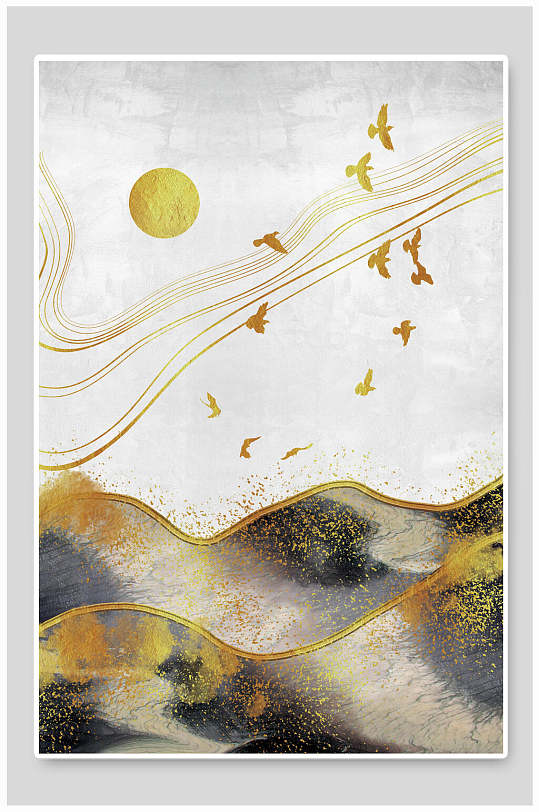 月亮飞鸟新中式装饰画背景