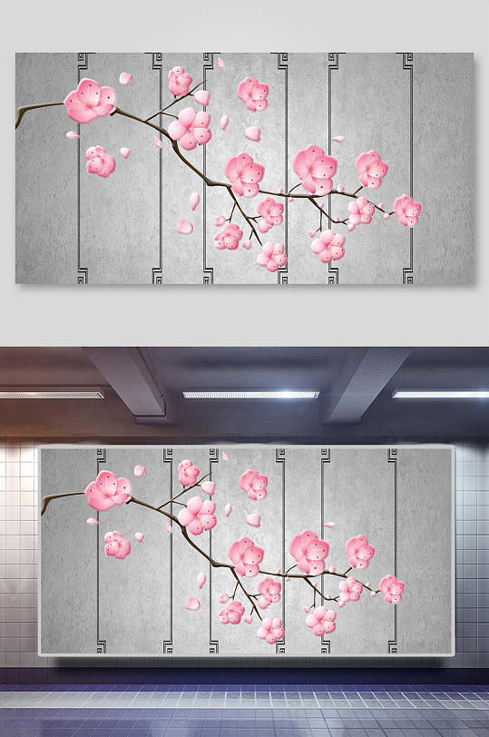 粉色桃花新中式装饰画背景