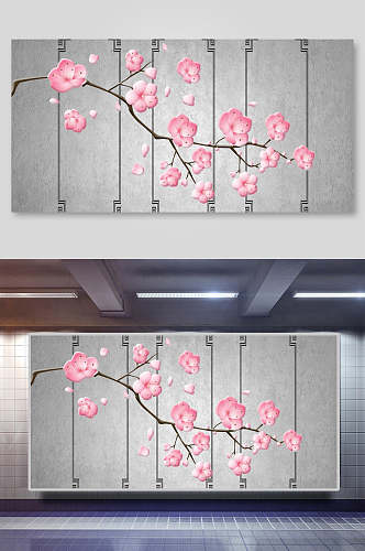 粉色桃花新中式装饰画背景