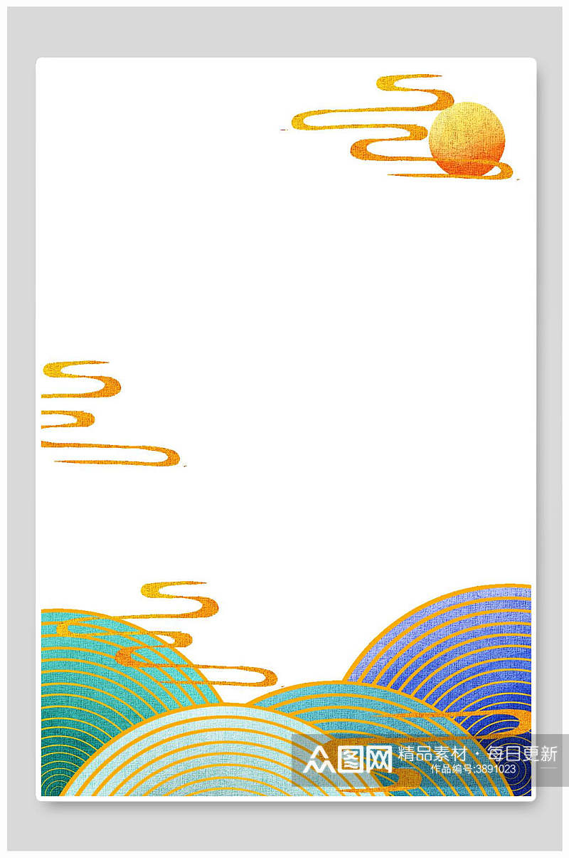 太阳国潮背景框背景素材