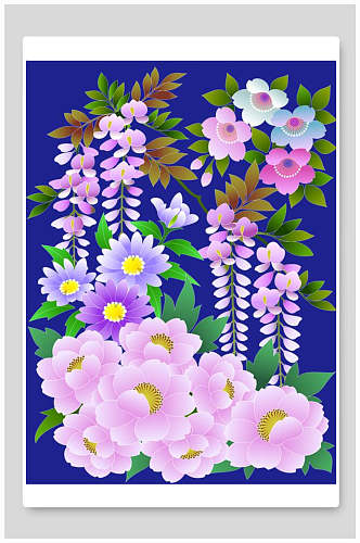 粉色花新中式花朵插画