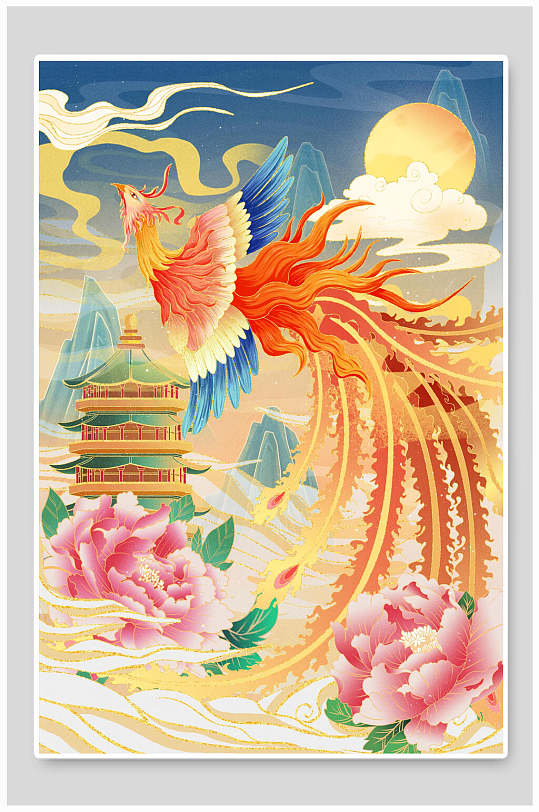 凤创意国潮插画