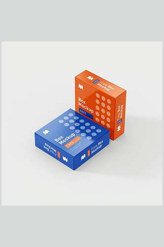 圆形蓝橙大气极简方形纸盒包装样机