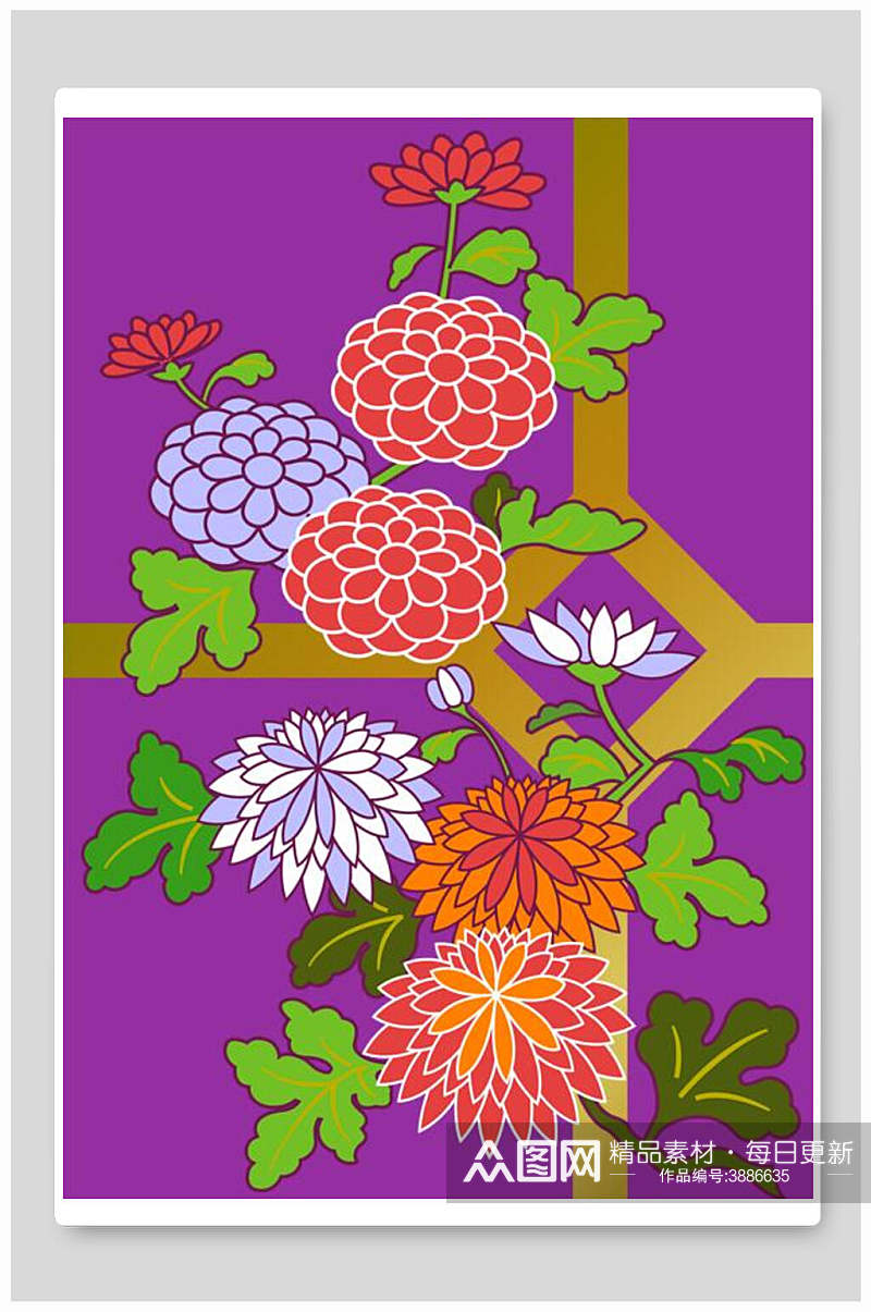 紫色新中式花朵插画素材