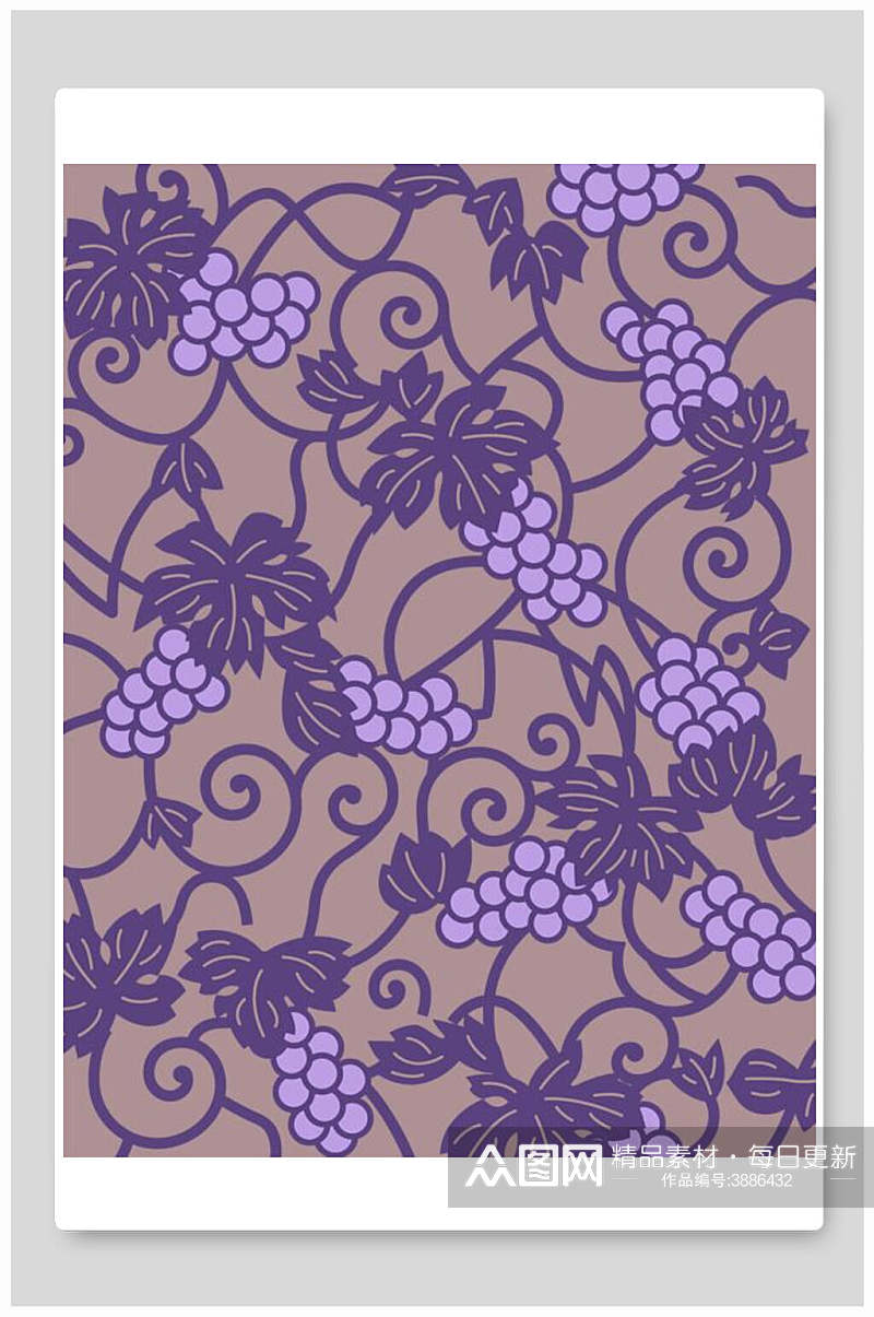 紫色葡萄新中式花朵插画素材