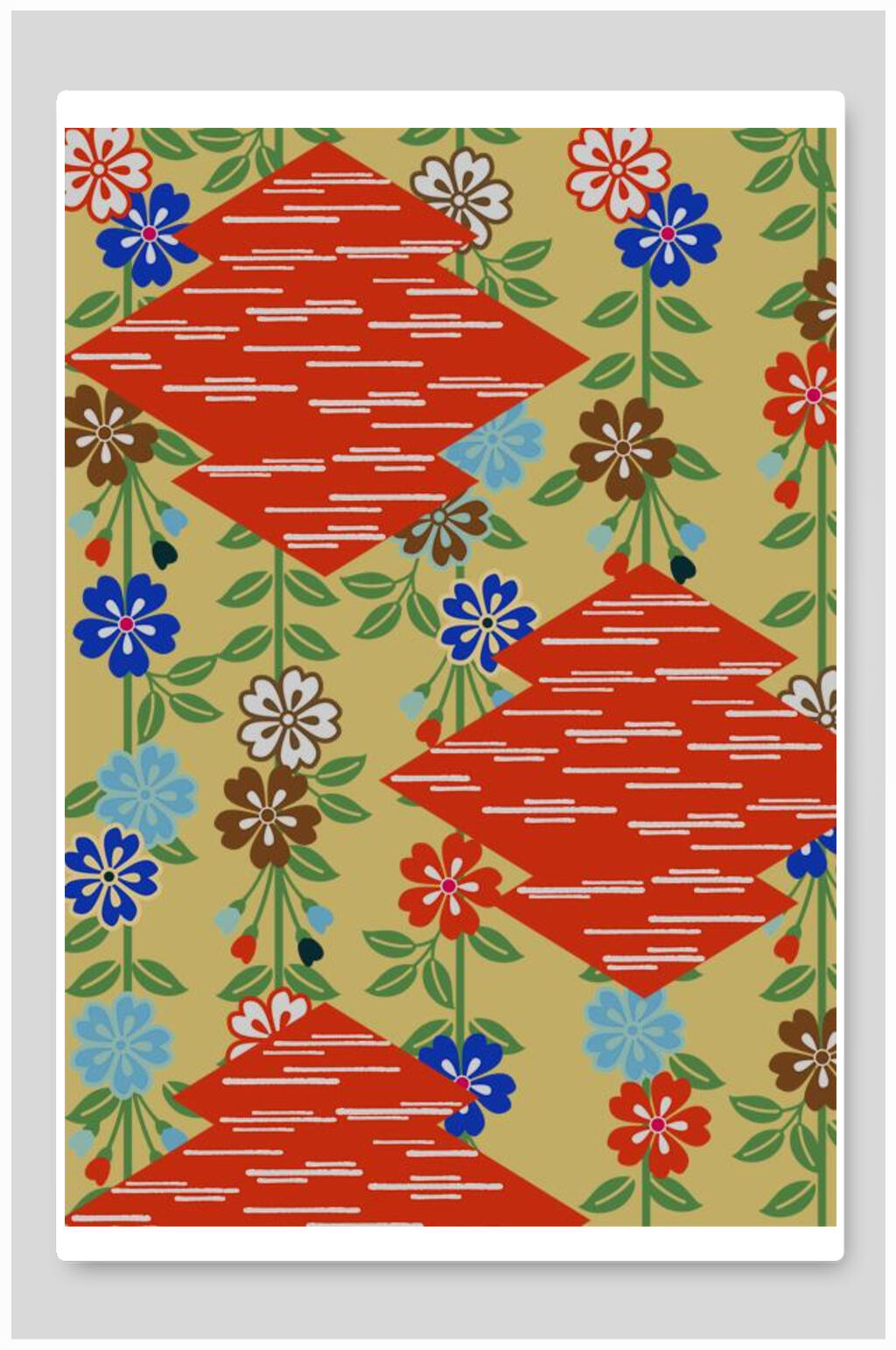 红色新中式花朵插画素材