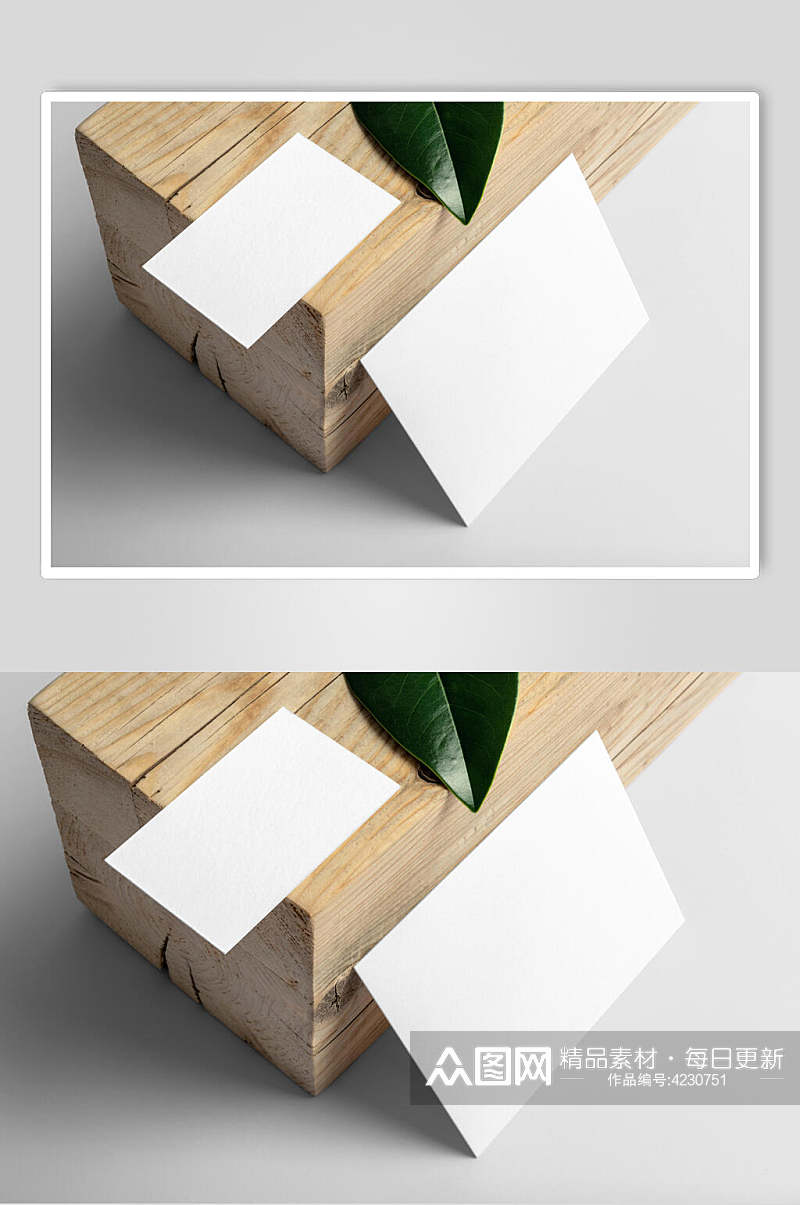 长方形叶子木板棕名片信封样机素材