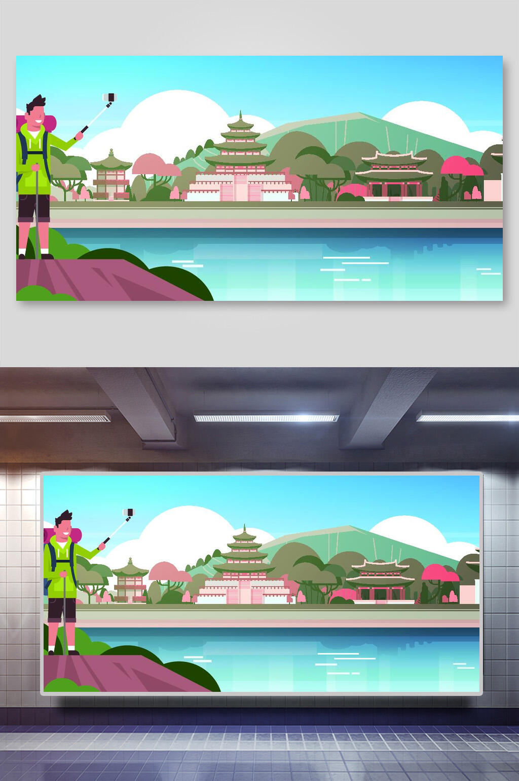 蓝色渐变出租车矢量插画素材