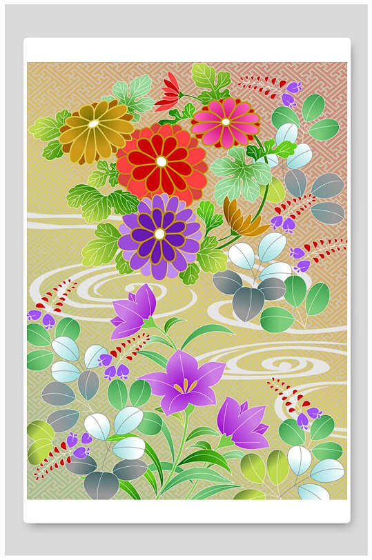 紫色花朵新中式花朵插画