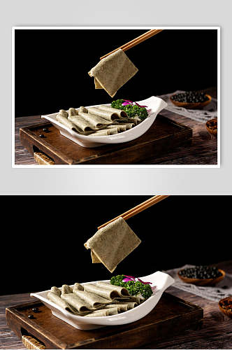 美味豆腐皮火锅配菜摄影图片