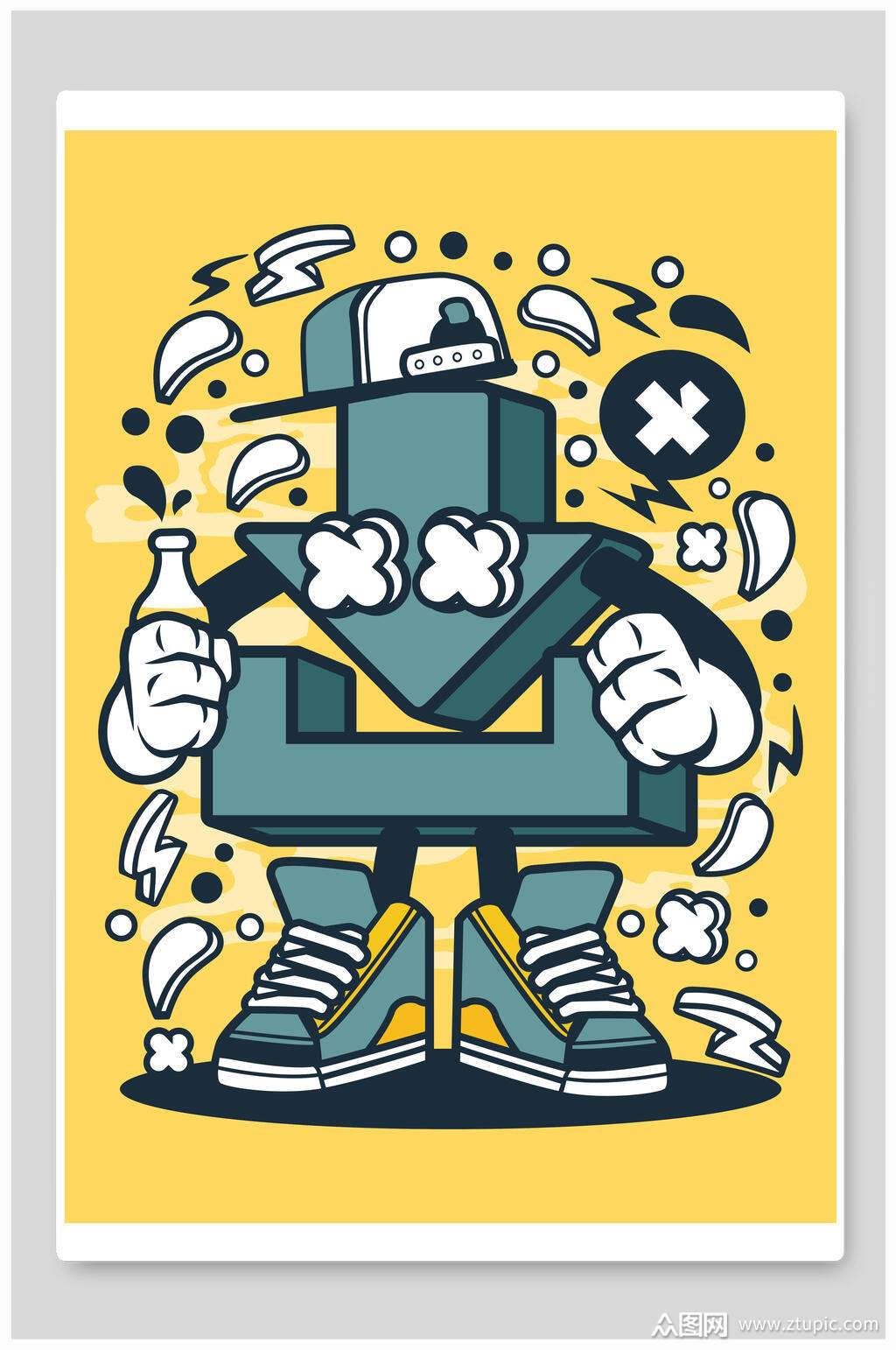 蓝色系漫画机器人插画素材