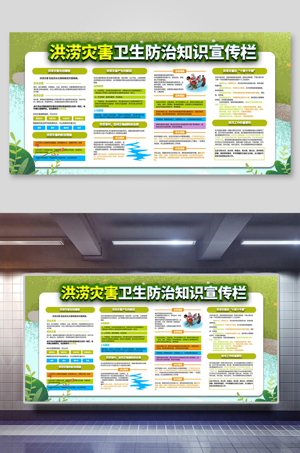 洪涝灾害卫生防治知识宣传栏防洪减灾展板素材