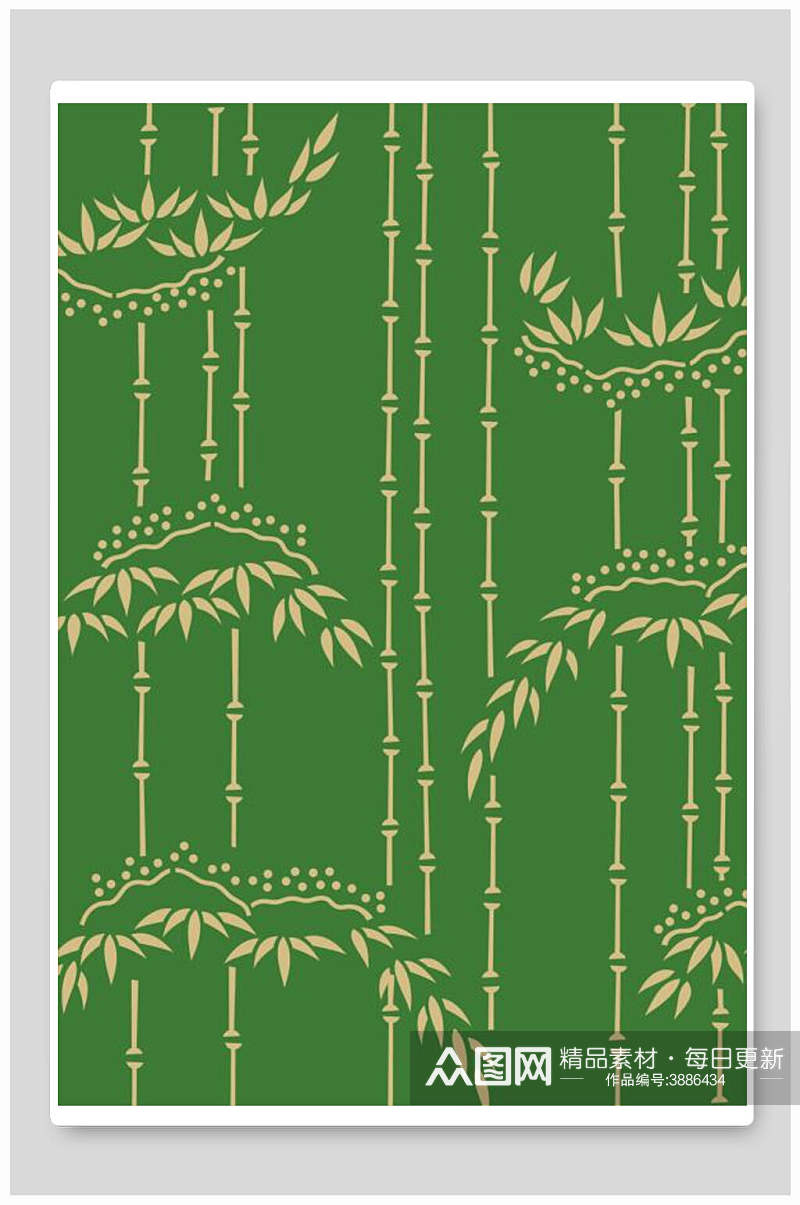 绿色竹叶新中式花朵插画素材