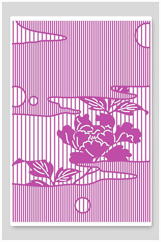 紫色系竖条纹新中式花朵插画