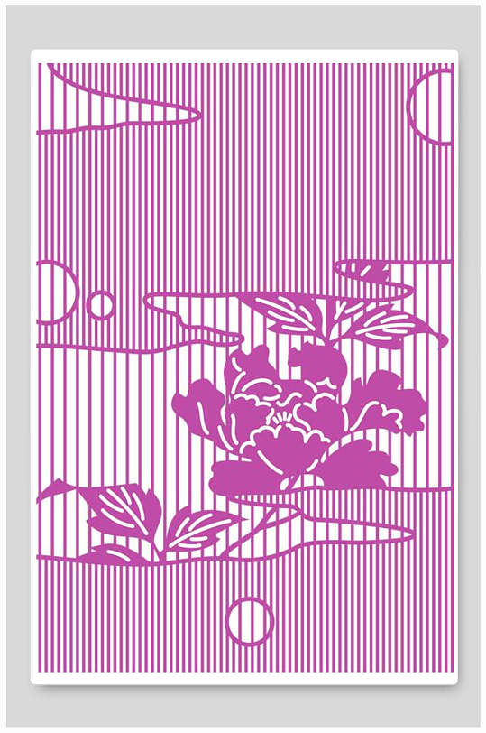 紫色系竖条纹新中式花朵插画