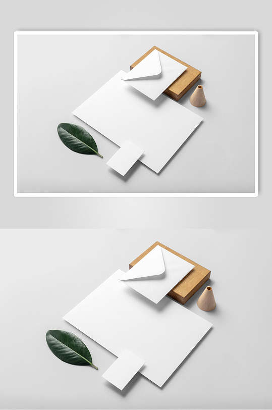叶子纹路长方形棕名片信封样机