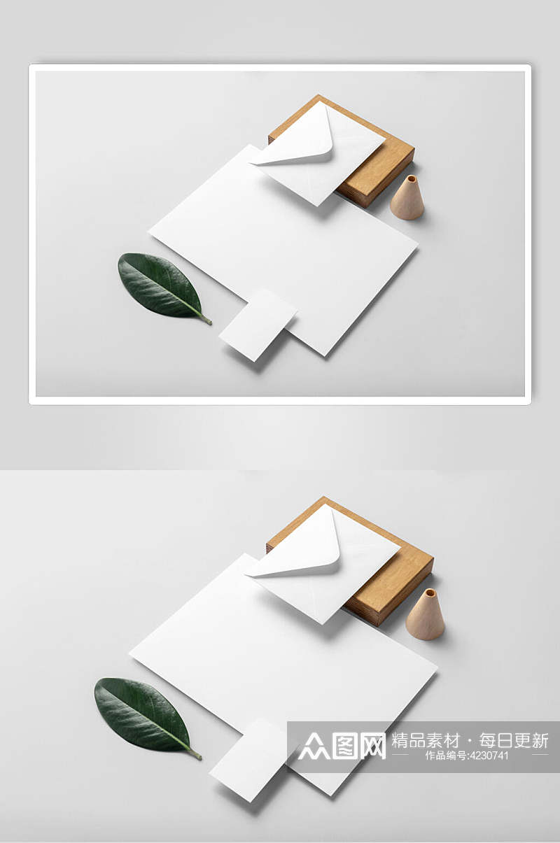 叶子纹路长方形棕名片信封样机素材