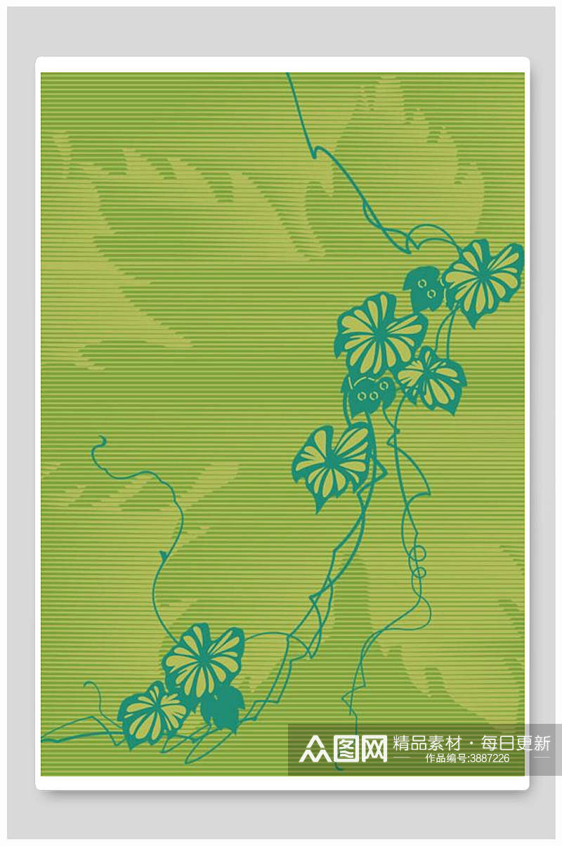 绿色系枫叶底色新中式花朵插画素材