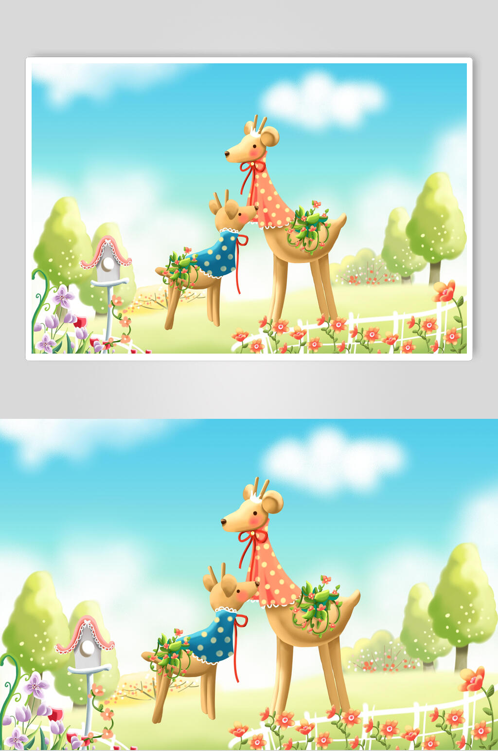 小花动物卡通插画素材