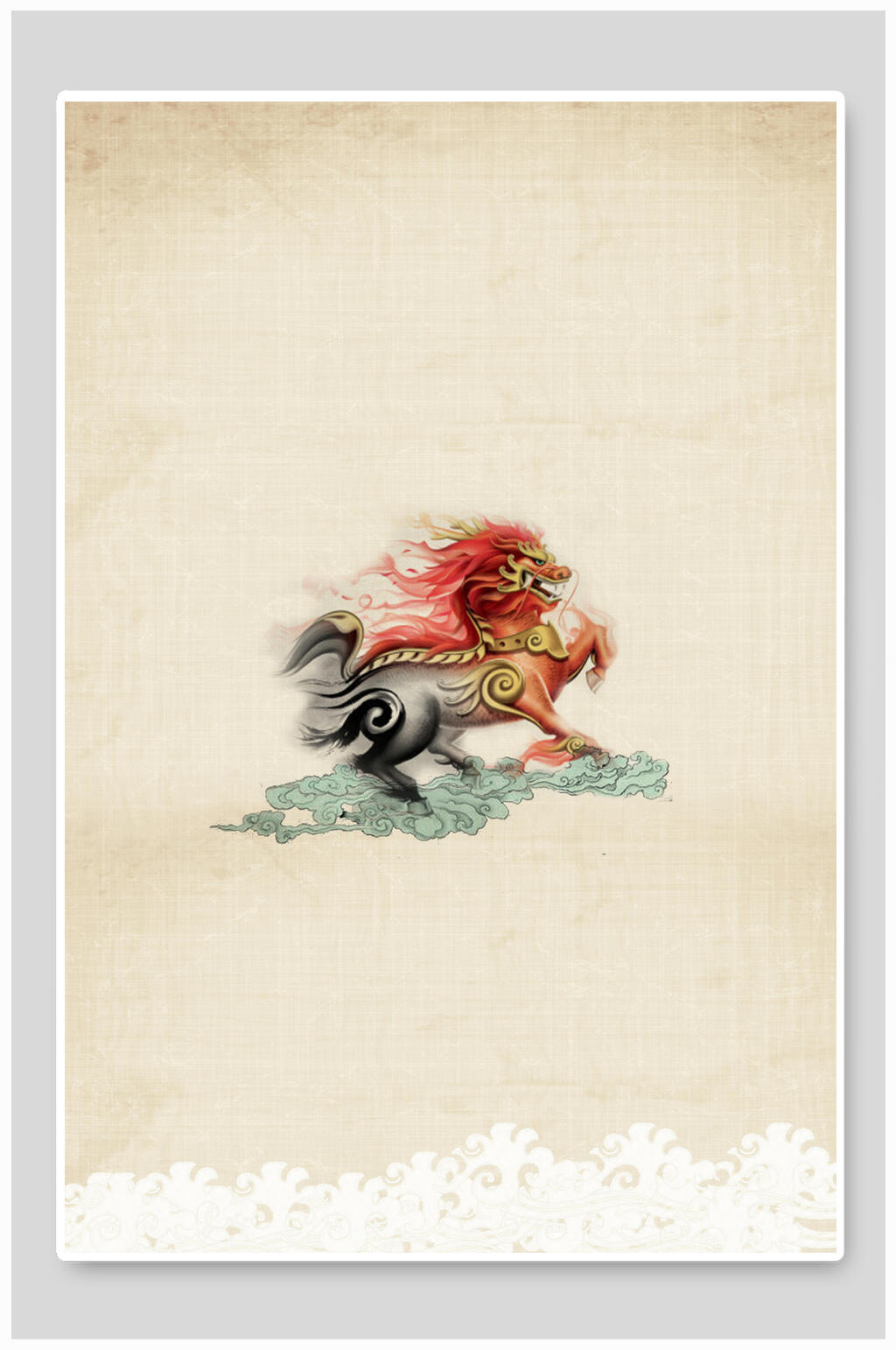 神獸中國(guó)風(fēng)水墨工筆畫背景素材