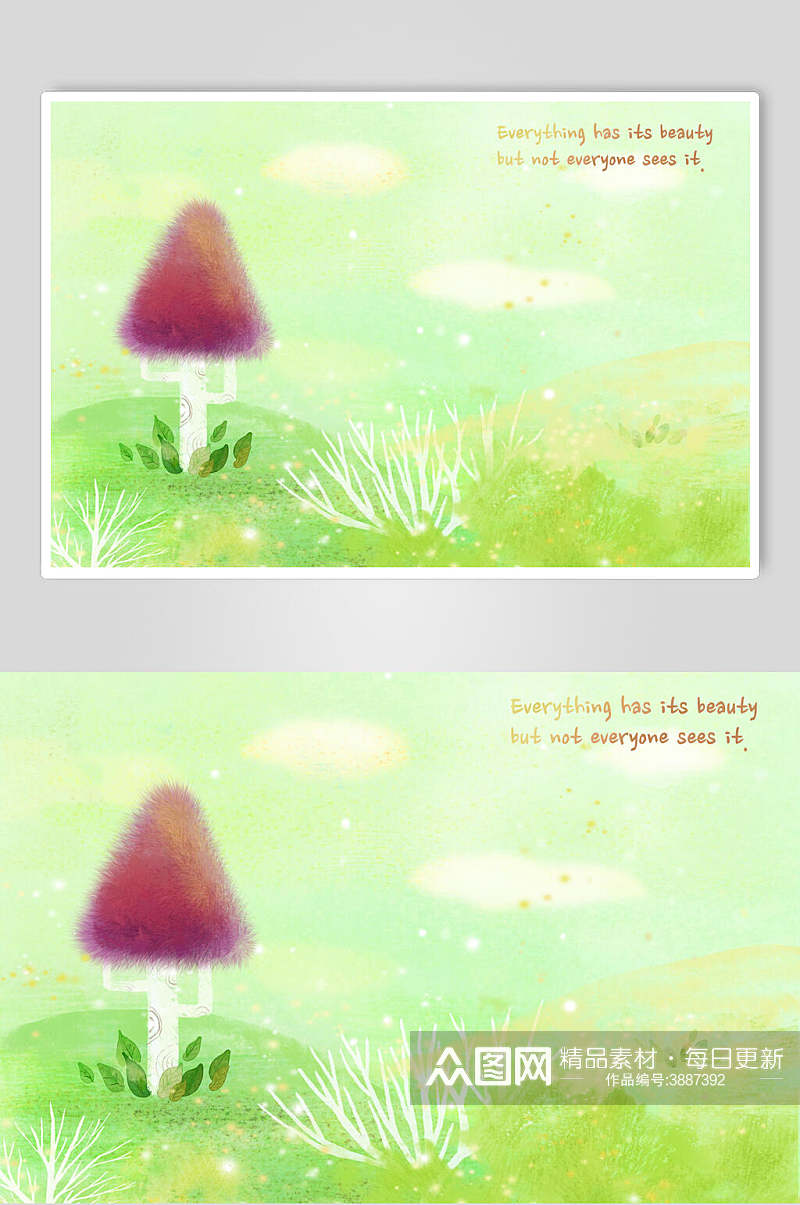 蘑菇草地卡通水彩插画素材