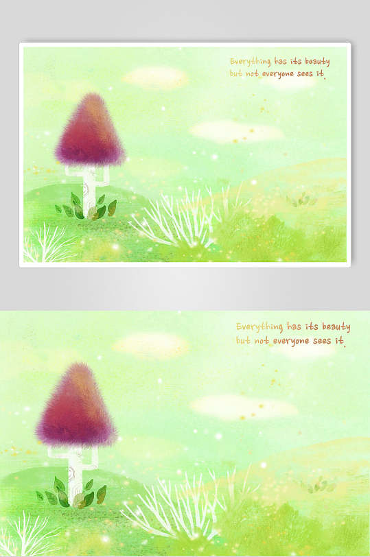 蘑菇草地卡通水彩插画