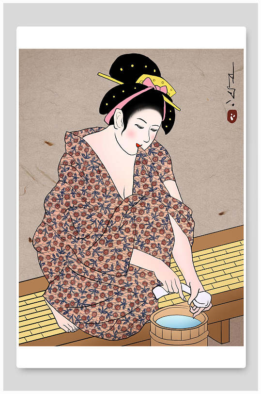 创意时尚日本浮世绘侍女插画