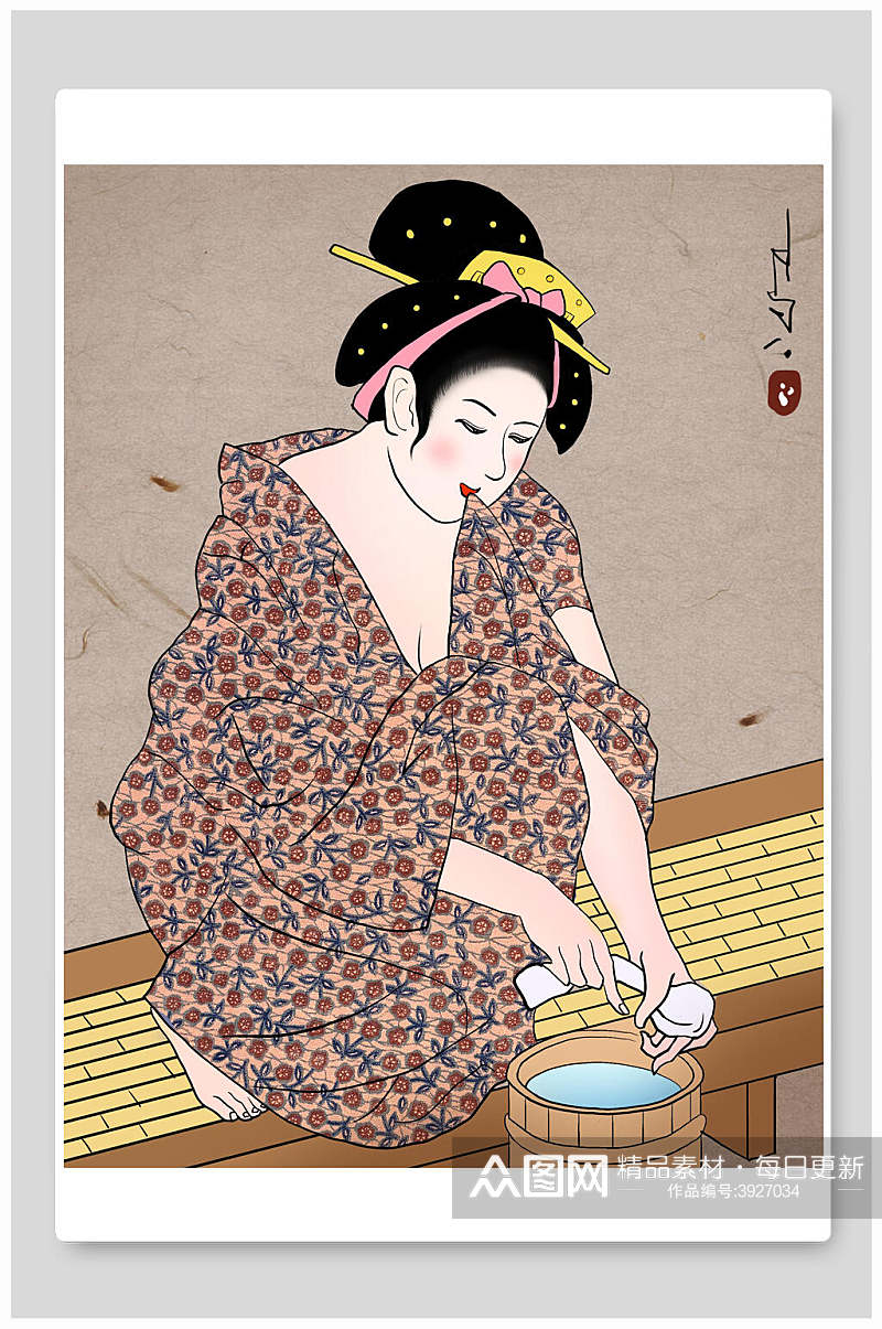 创意时尚日本浮世绘侍女插画素材