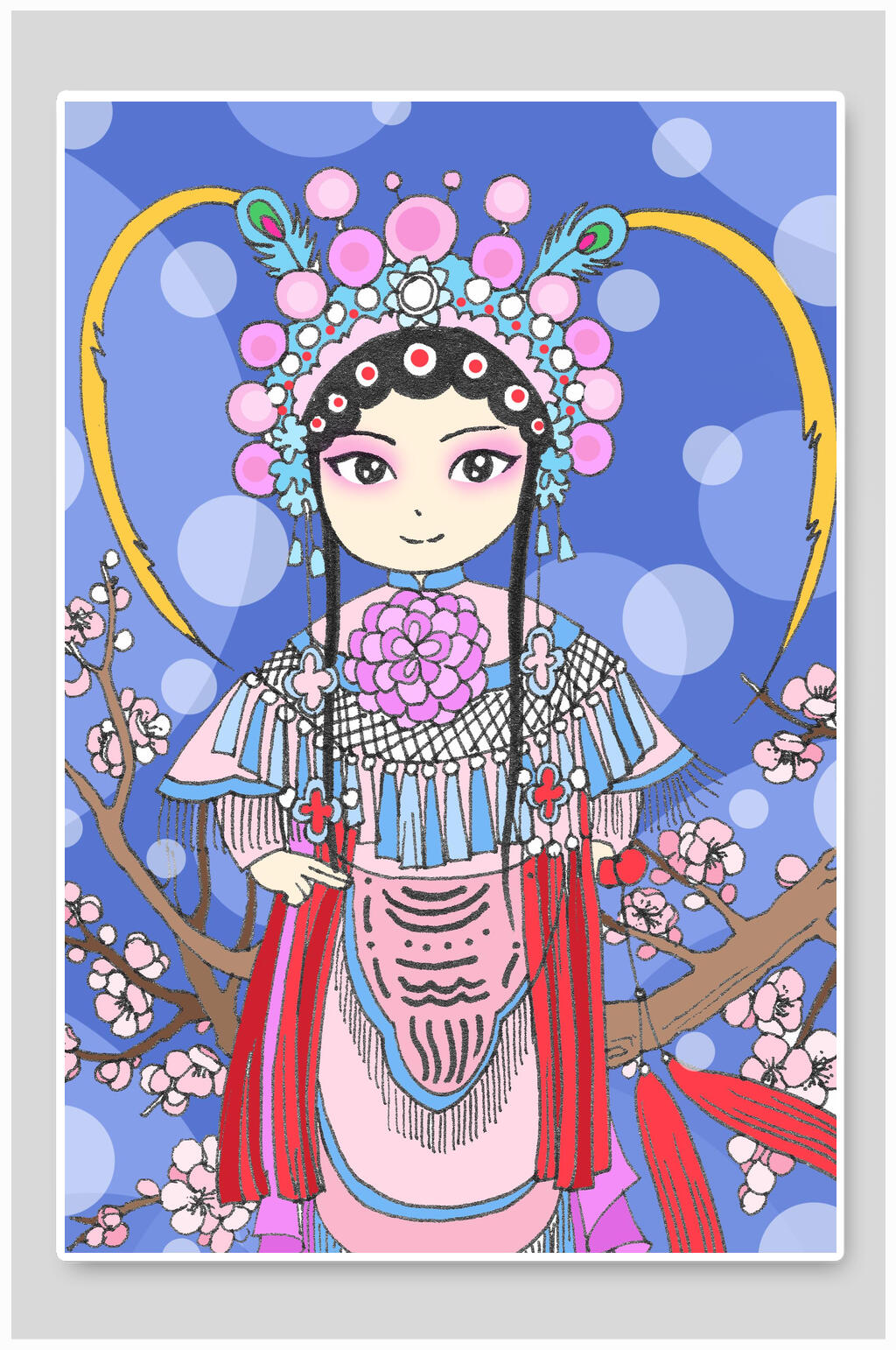 经典花朵京剧花旦戏曲插画