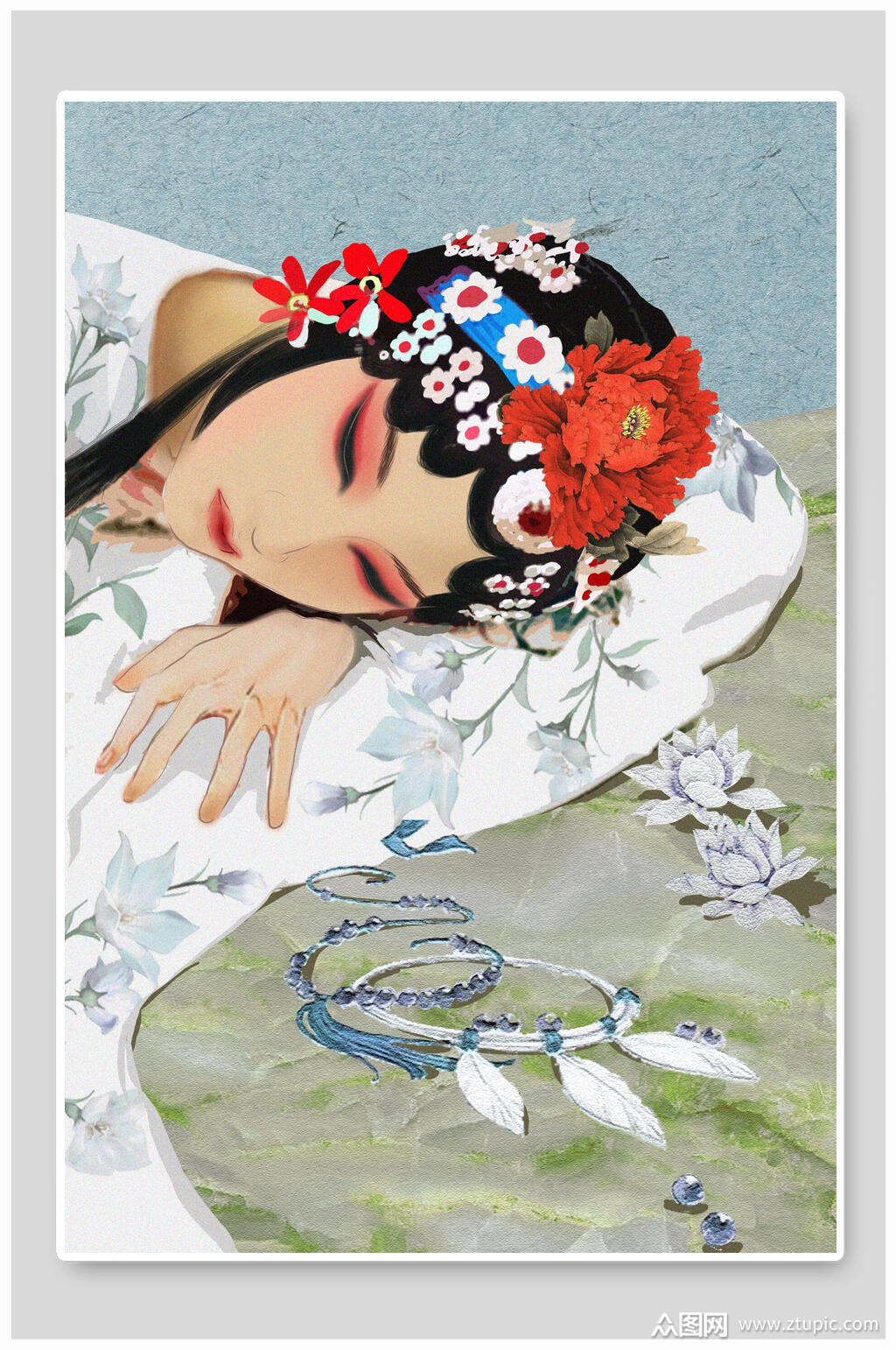 唯美京剧花旦戏曲插画素材