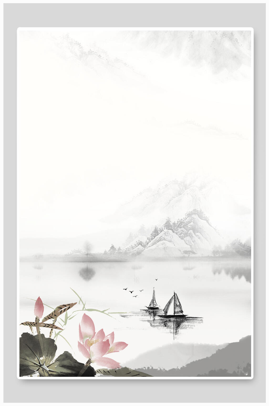 灰色中國風(fēng)水墨工筆畫背景素材