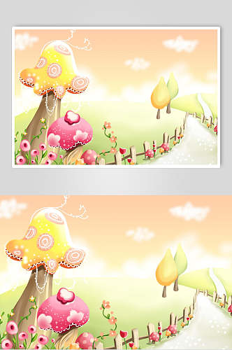 蘑菇花朵卡通插画