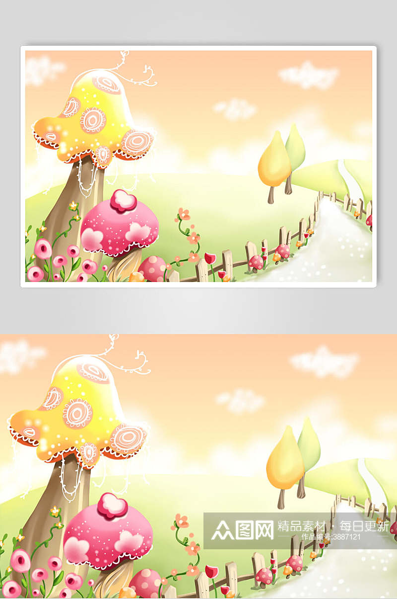 蘑菇花朵卡通插画素材