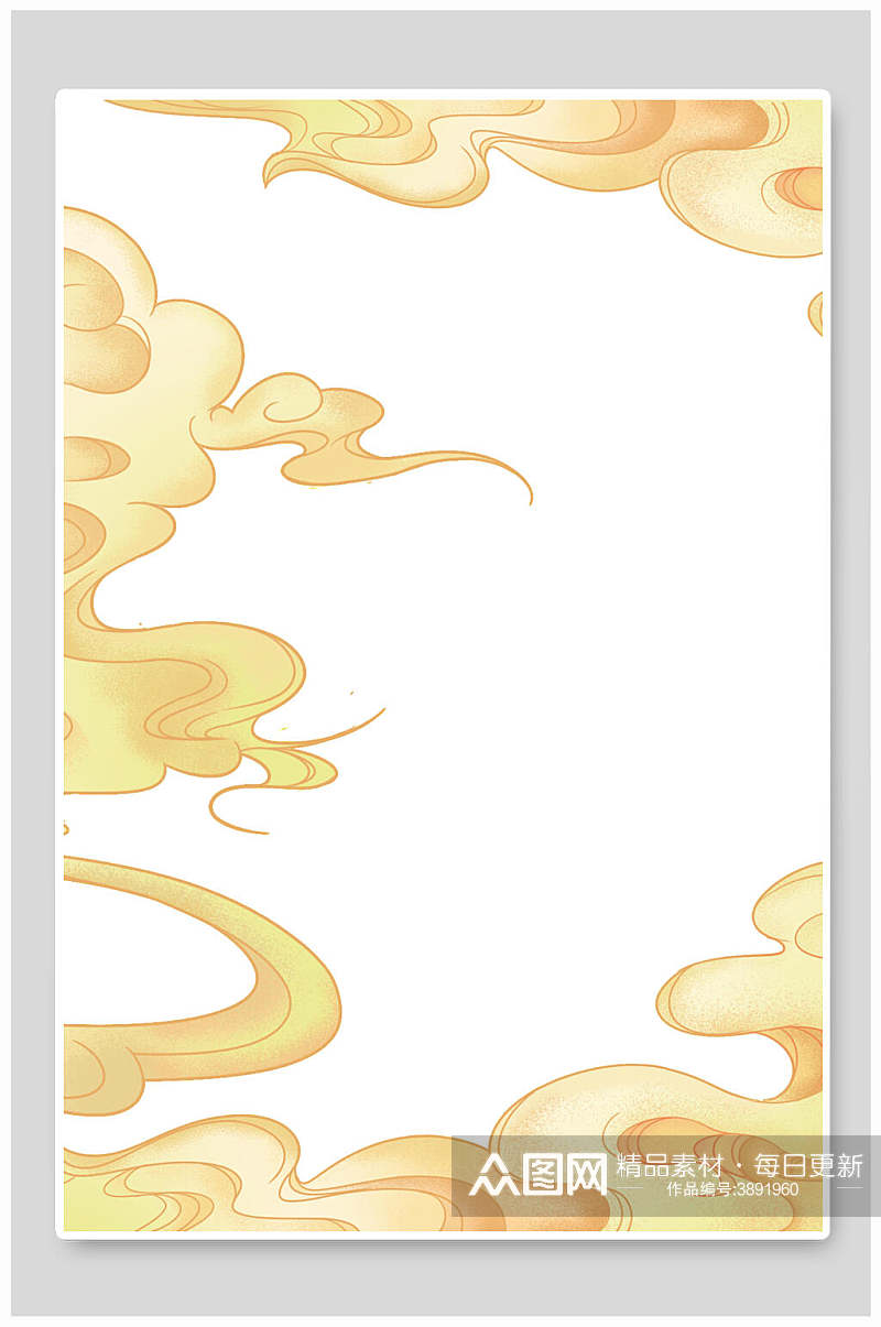 黄色云彩国潮背景框背景素材