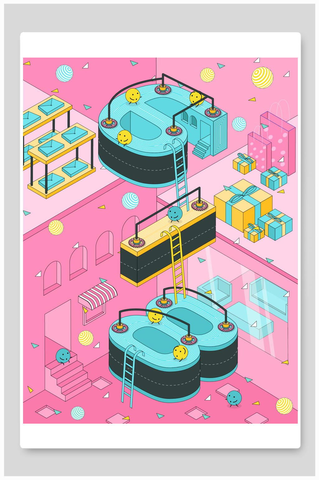 粉色礼盒618电商活动矢量插画素材