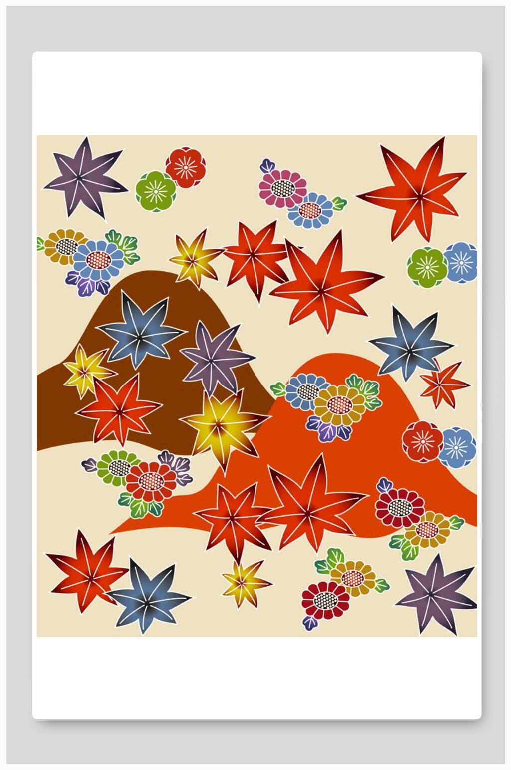 红色新中式花朵插画素材