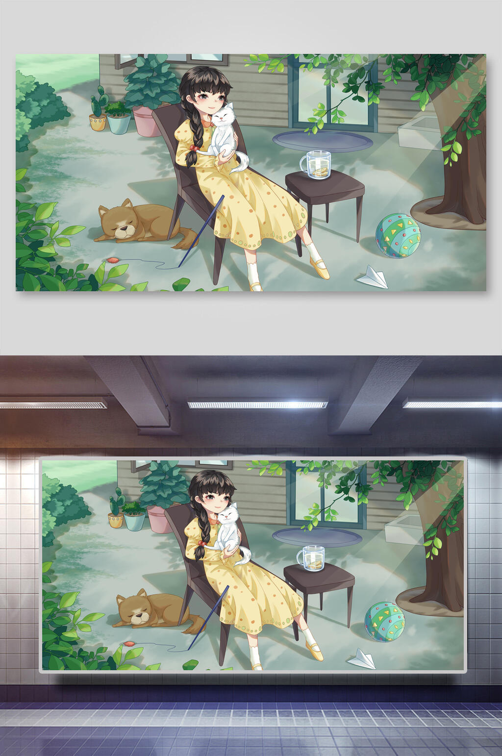 简约大气下午茶猫咪森系插画素材
