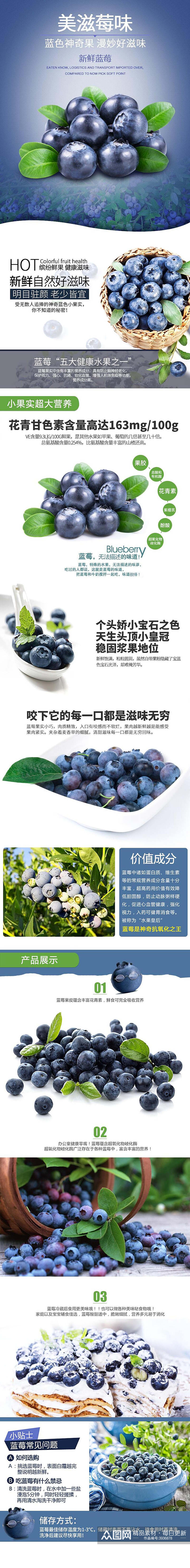 新鲜蓝莓水果手机版淘宝详情页素材