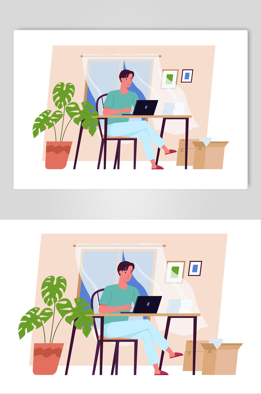时尚电脑植物扁平化办公矢量素材素材
