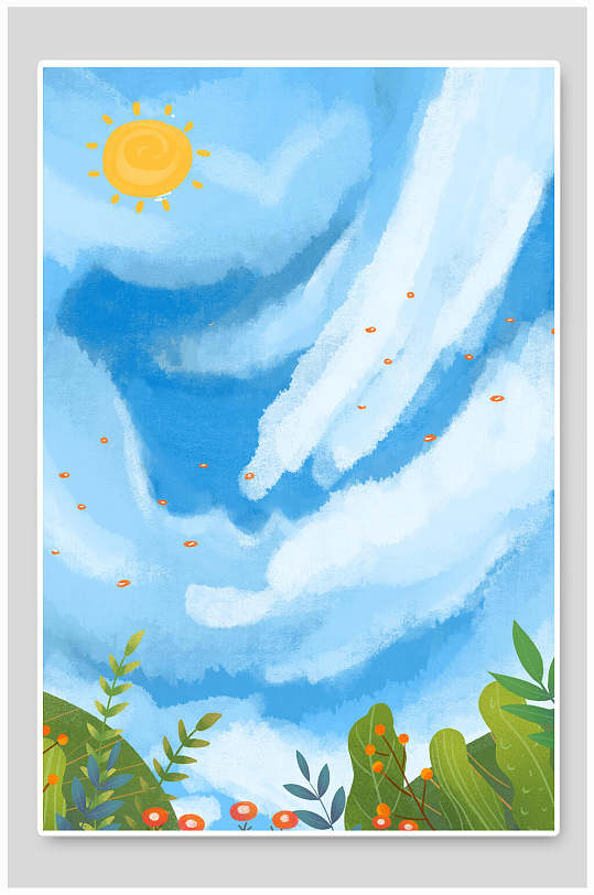 意境手绘优雅卡通叶子清新春天风景背景